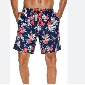 NWT FEOLLR, navy/multiple colors men’s beach swim trunk XL, XLL.